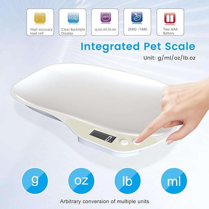 Integrated Puppy Scale,Multi-Function LCD Scale Digital Weight with 4 Dog RopeToy＆15 Adjustable Puppy Collars,Perfect Puppy/Kitty/Hamster/Hedgehog,Capacity up to 33 lb,Length 11inch White