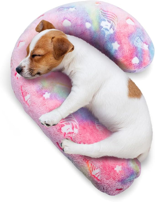 Dog Calming Pillow, Glow in The Dark Dog Throw Pillow, Soft J-Shaped Pillow for Cat & Dog, Machine Washable Pet Calming Toy for Joint Relief Sleeping Improve