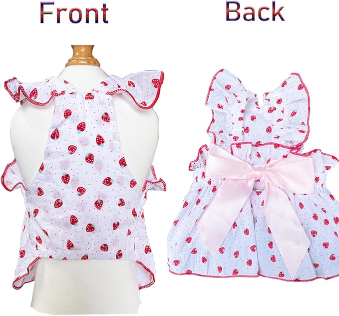 ANIAC Strawberry Dog Dress for Small Medium Dog Cotton Puppy Clothes Girl Dog Princess Dress Sleeveless Cat Outfit Bow Summer Pet Clothing (Strawberry