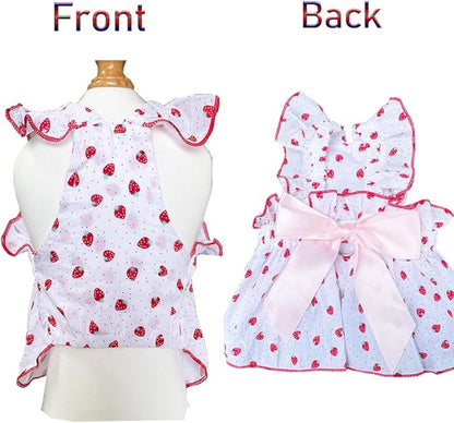 ANIAC Strawberry Dog Dress for Small Medium Dog Cotton Puppy Clothes Girl Dog Princess Dress Sleeveless Cat Outfit Bow Summer Pet Clothing (Strawberry