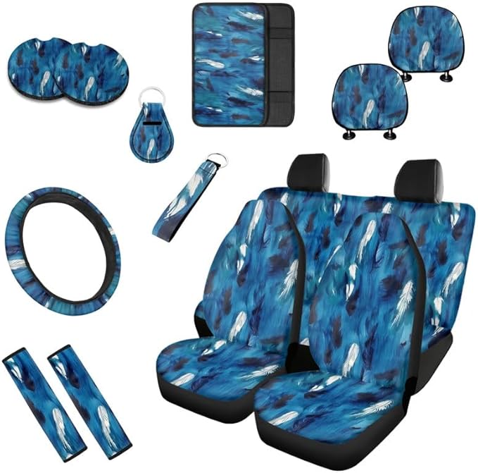 Blue Gradient Feather Graffiti 13 PCS Car Seat