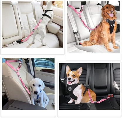 Lukovee Dog Seatbelt Leash for Cars, 2 Pack Pet Safety Car Seat Belt with Adjustable Buckle & Reflective Bungee, Connect Dog Harness in Vehicle Car Dogs Restraint Travel Daily Use (PI-0)