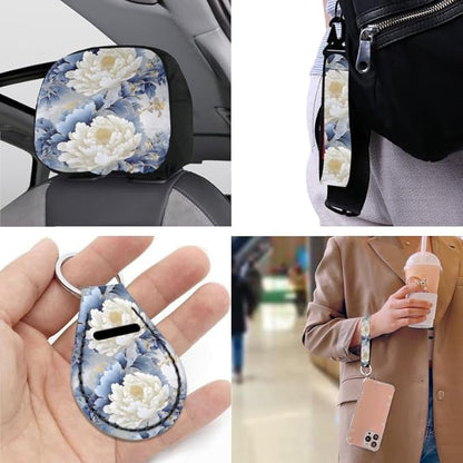 Watercolor Peony Car Seat Covers Full Set White