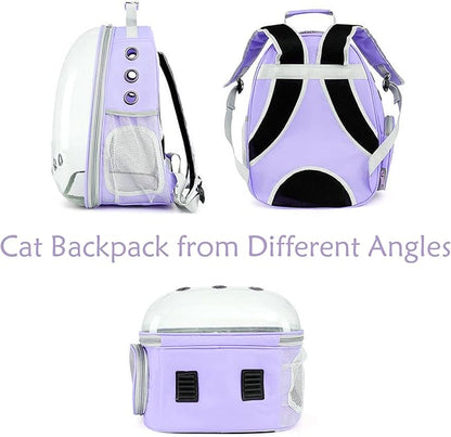 Cat Backpack Carrier Expandable Ventilate Transparent Pet Dog Backpack for Large Cats Hiking, Travel, Outdoor, Airline-Approved Space Capsule Backpack (Purple)