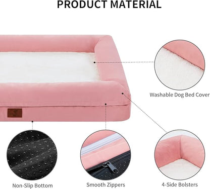 XL Dog Bed, Pink Orthopedic Dog Bed, Washable Dog Bed with [Removable Bolster], Waterproof Dog Bed with Nonskid Bottom, Pet Bed, Dog Beds for Extra Large Dogs