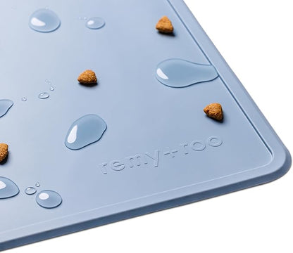 Remy+Roo Dusty Blue Silicone Dog Food Mat for Pet Bowls | Cat Food Mat | Premium Pet Mats for Food and Water | Dog Bowl Mat Waterproof-100% | Non-Slip | Dishwasher Safe | Dog Mat for Food and Water