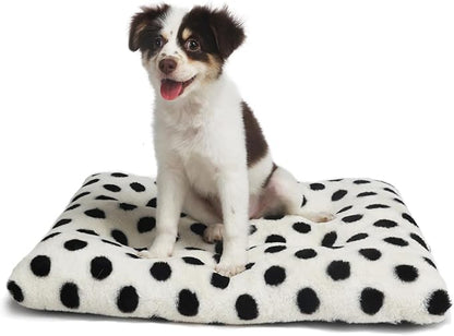 24 Inch Dog Crate Pad Easily Washable and Cozy 18x24 Dog Bed for Crate, Anti-Slip Design for Dog Beds for Small Dogs, White with Black Dots