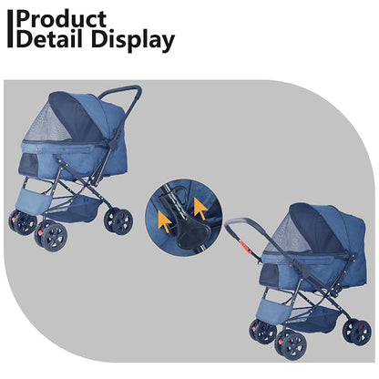 Reversible Handlebar Pet Stroller for Medium Dogs 360 Rotating 2 Security