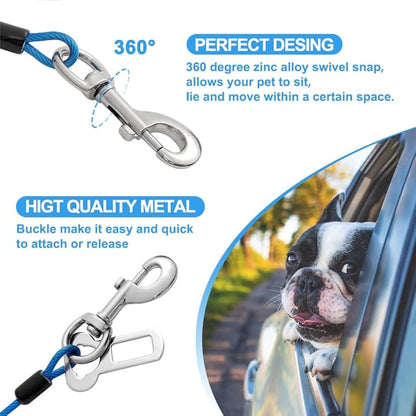 Dog Seat Belt Harness for Car,2pcs Dog Seatbelt of Coated Wire Leash Safety Restraint,No Chew Tether Cable Vehicle Dog Accessories,Double Clips & Latch (2 Pack Red+Blue, 24 inch/60 CM)