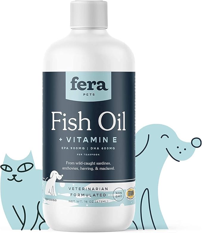 Fera Pets Fish Oil for Dogs & Cats – 16oz, 96 Servings – Vet Created - Liquid Fish Oil with Wild-Caught Fish -for Pet’s Skin, Immune & Brain Function