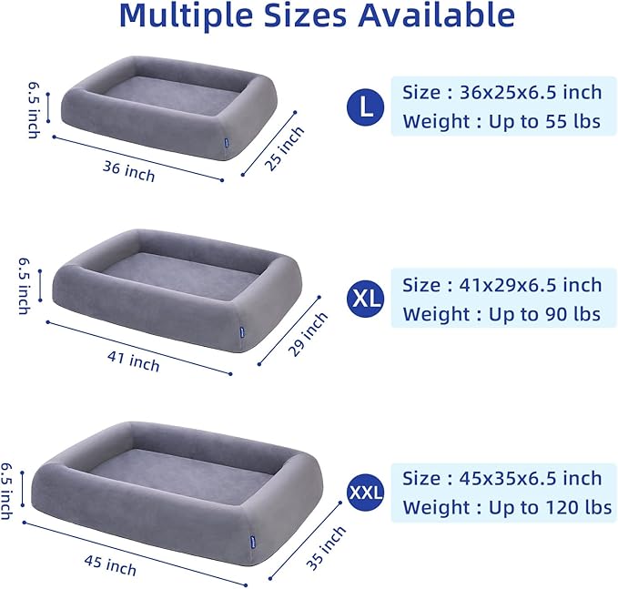 pettycare Orthopedic Dog Bed for Large Dogs Waterproof Pet Bed Soft Sofa with Two Fabrics Washable Removable Cover Egg Foam Support Anti-Slip Bottom Extra Head and Neck Support Sleeper