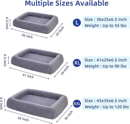 pettycare Orthopedic Dog Bed for Large Dogs Waterproof Pet Bed Soft Sofa with Two Fabrics Washable Removable Cover Egg Foam Support Anti-Slip Bottom Extra Head and Neck Support Sleeper