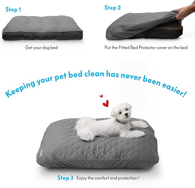 Paw Inspired Waterproof Fitted Cover for Dog Bed | Washable Bed Protector for Dog Mattress | Removable Replacement Cover Ideal for 36-Inch Pet Bed (Gray)