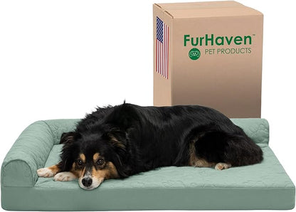 Furhaven Cooling Gel Dog Bed for Large/Medium Dogs w/ Removable Bolsters & Washable Cover 55 lbs