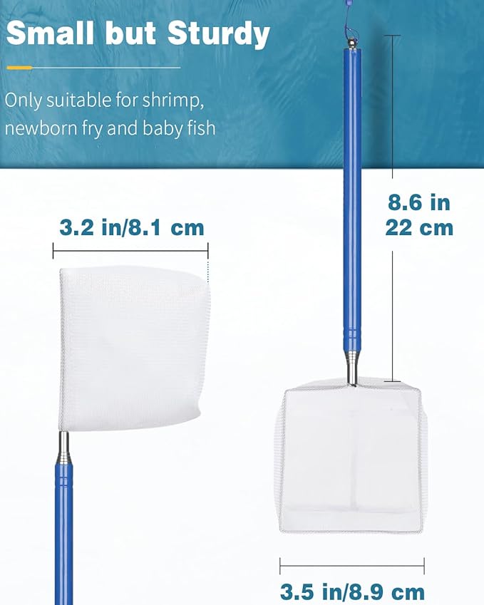 Pawfly Aquarium Shrimp Net Tiny Fish Tank Net with Extendable Stainless Steel Handle Fine Net Mesh for Shrimp Baby Fish Food Residue Debris Skimming Net for Small Ponds