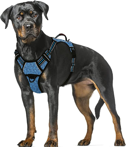 BARKBAY No Pull Dog Harness Large Step in Reflective Dog Harness with Front Clip and Easy Control Handle for Walking Training Running with ID tag Pocket(Blue/Black