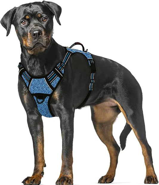 BARKBAY No Pull Dog Harness Large Step in Reflective Dog Harness with Front Clip and Easy Control Handle for Walking Training Running with ID tag Pocket(Blue/Black