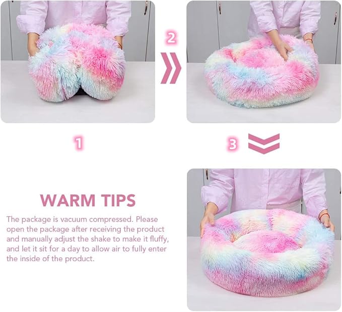 Geizire 24 inch Large Cat Bed Dog Bed for Cats Bed(24'', Rainbow)