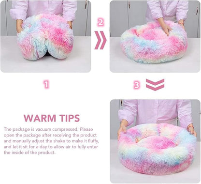 Geizire 24 inch Large Cat Bed Dog Bed for Cats Bed(24'', Rainbow)