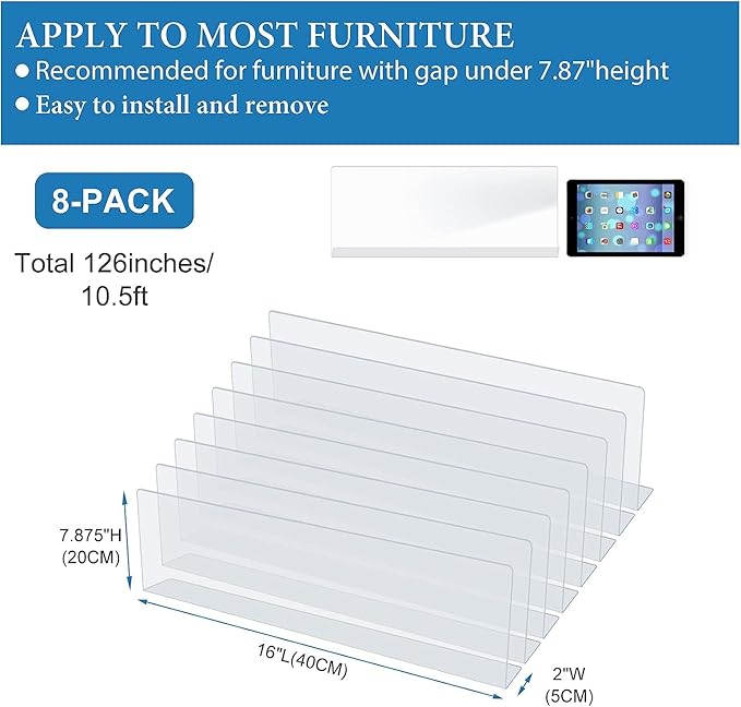 8 Pack Under Bed Blocker for Pets, Under Couch Blocker for Toys,Under Couch Furniture Blocker Barrier Stopper for Pets Cats Dogs 16" L X 7.87" H Clear PVC Couch Guards with Strong Adhesive