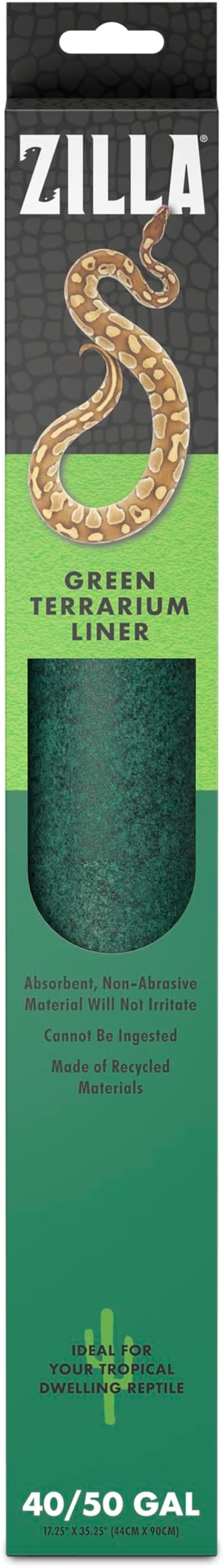 Zilla Reptile Terrarium Bedding Substrate Floor Liner, Green, 40BR/50G, 17.25" x 35.25"