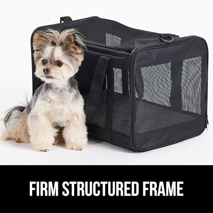 Gorilla Grip Airline Travel Cat Carrier Bag Up to 15 Lbs, Breathable Mesh Collapsible Pet Carriers for Small, Medium Cats, Small Dogs, Puppies, Portable Kennel with Soft Washable Waterproof Pad, Black