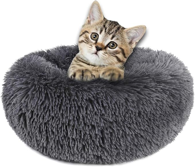 otoez Round Donut Dog Bed for Small Dogs (23.6", Dark