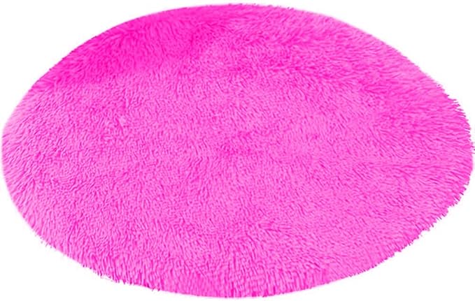 31 Inch Plush Dog Bed Mat Warm Fluffy Round Puppy Crate Pad with Anti-Slip Waterproof Bottom Soft Comfy Pet Kennel Mat for Small and Medium Dogs Sleeping(Rose Red)