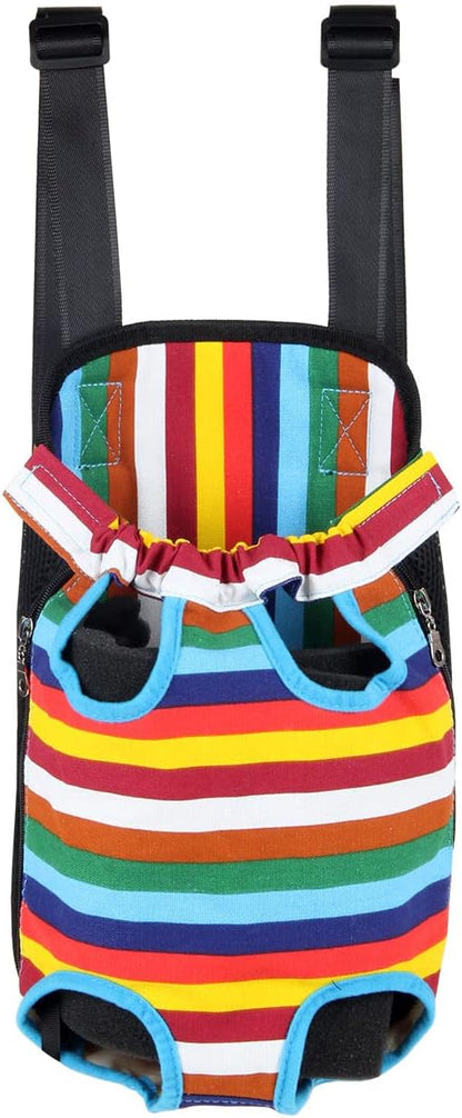 Dog Carrier Legs Out Front Pet Carrier Backpack Adjustable Puppy Cat Small Bag with Shoulder Strap and Sling for Traveling Hiking Camping Outdoor (XL, Rainbow)