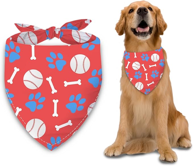 Baseball Dog Bandana Washable Pets Scarf Triangle Adjustable Handkerchief