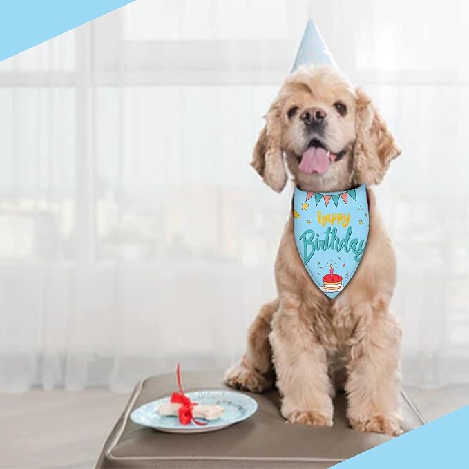 Happy Birthday Dog Bandana Washable Pets Scarf Triangle Adjustable Handkerchief
