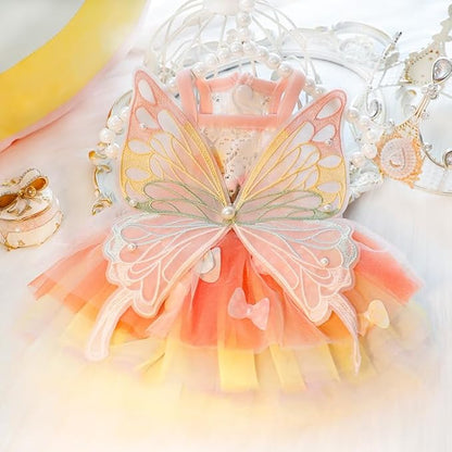Dog Princess Dresses for Small Dogs Lolita Clothes Butterfly Costume Pet Girl Cute Coat Outfits Summer Costumes Puppy Handmade Skirt Cat Spring (L