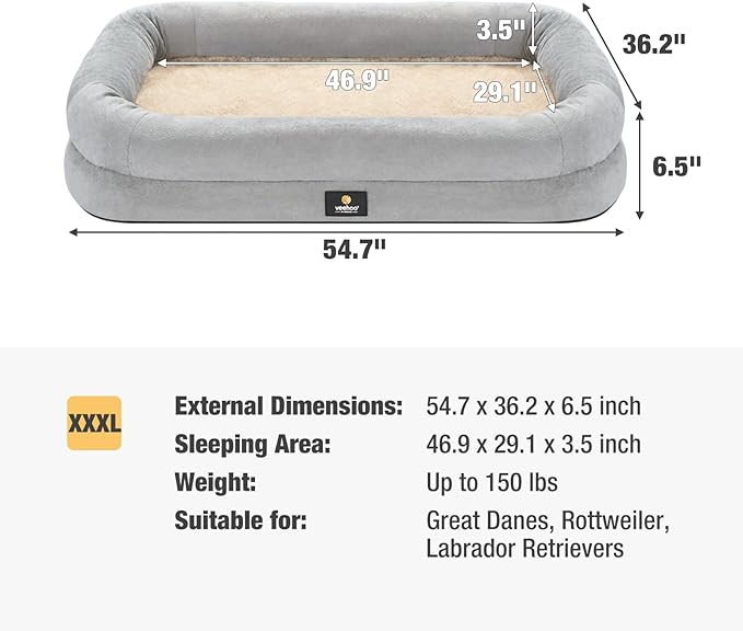 Veehoo XXXL Dog Bed for Large Dogs 4-Sides Bolster