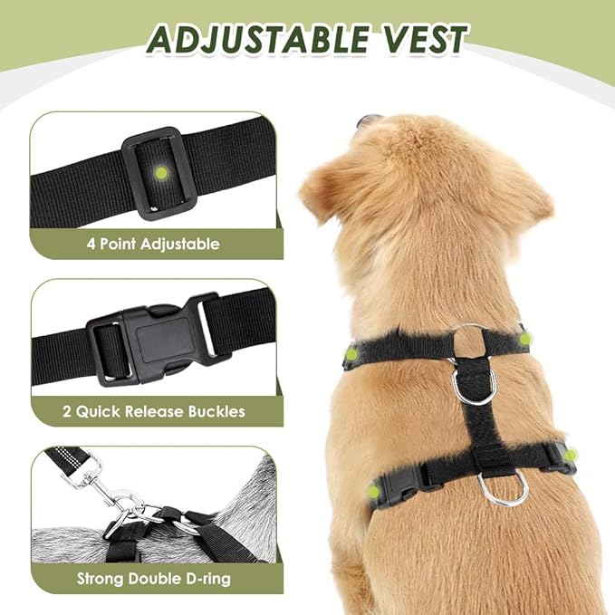 Lukovee Dog Seat Belt for Car, Adjustable Dog Car Harness for Large Medium Small Dogs, Soft Padded & Breathable Mesh Dog Seatbelt with Car Vehicle Connector Strap (Black,Medium)