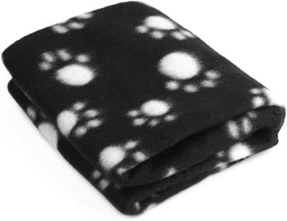 Pet Dog Cat Puppy Kitten Soft Blanket Doggy Warm Bed Mat Paw Print Cushion (Black)