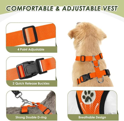 SlowTon Dog Seat Belt Harness for Car, Dog Car Harness Adjustable Mesh Breathable & Dog Seatbelt Safety Tether with Elastic Bungee for Small Medium Large Pets(Orange, Double Clip, XXS)