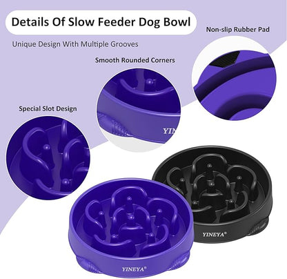 4 Cups Slow Feeder Dog Bowls Large Breed, Dog Food Puzzle Feeder, Large Dog Bowl Slow Feeder, Maze Dog Food Bowl Slow Feeder, Dog Puzzle Feeder, Slow Eating Dowl Bowl 2Pcs Black&Purple