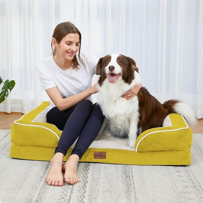 XXL Dog Bed Orthopedic Foam, Waterproof Dog Beds for Oversized Dogs, Washable Dog Sofa Bed with Removable Cover & Non-Slip Bottom(XX-Large,Spicy Mustard)