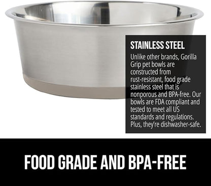 Gorilla Grip Stainless Steel Metal Dog Bowl Set of 2, Rubber Base, Heavy Duty Feeding Dishes, Food Grade BPA Free, Less Sliding, Quiet Pet Bowls for Cats and Dogs, Holds 2 Cups (16 fl oz), Beige