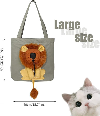 Pet Canvas Shoulder Carrying Bag, Soft-Sided Lion Design Pet Carrier for Small Cats and Puppy, Portable Breathable Cat Carrier Canvas Cute Pet Shoulder Bag Pet Supplies