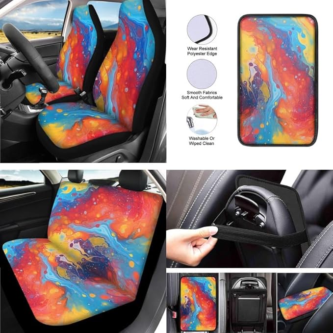 Boho Fluid Painting Car Seat Covers Set Watercolor