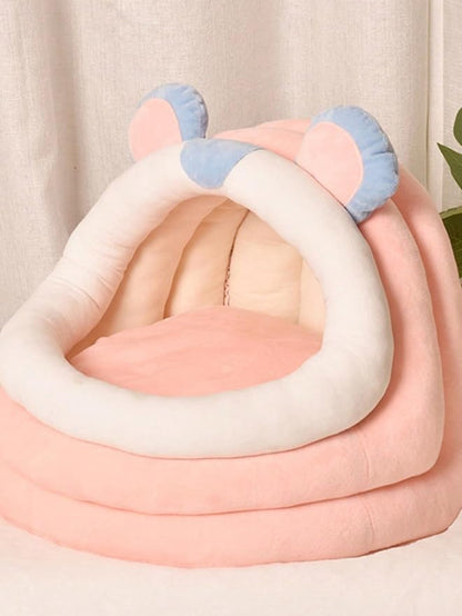 QWINEE Indoor Cat Bed Cave with Removable Cushion