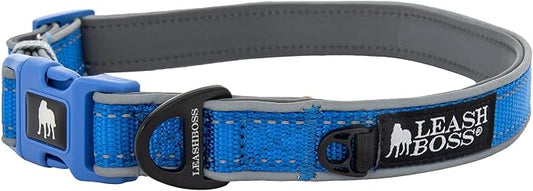 Leashboss Adjustable Reflective Dog Collar 13.5-19.5" Neck 1" Wide)