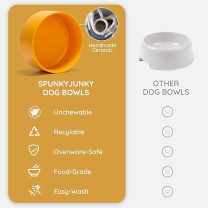 SPUNKYJUNKY Ceramic Dog and Cat Bowl with Wood Stand Non-Slip Matte Glaze Weighted Food Water Set for Cat Medium Dog 28.7 OZ