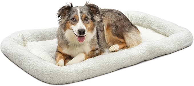 MidWest Homes for Pets Bolster Dog Bed 42L-Inch White Fleece Dog Bed w/ Comfortable Bolster 42-Inch Dog