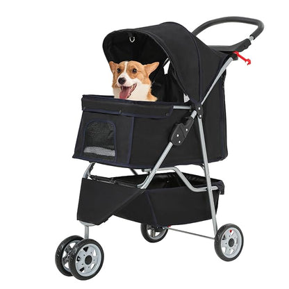 FDW Pet Stroller Foldable Dog Stroller 3-Wheel Durable Cat Jogger Stroller for Small and Medium Dogs Cats with Washable Liner Storage Basket Cup Holder