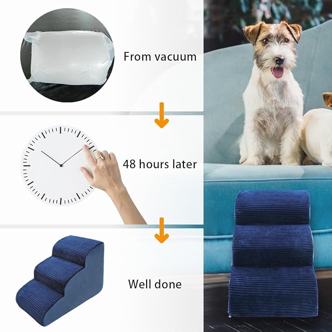 High Density Foam Dog Stairs Steps 17.8’’ Non-Slip 3-Tiers (Navy