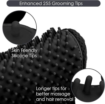 Upgrade Version Pet Grooming Glove - Gentle Deshedding Brush Glove - Efficient Pet Hair Remover Mitt - Enhanced Five Finger Design - Perfect for Dog & Cat with Long & Short Fur - 1 Pair (Black)