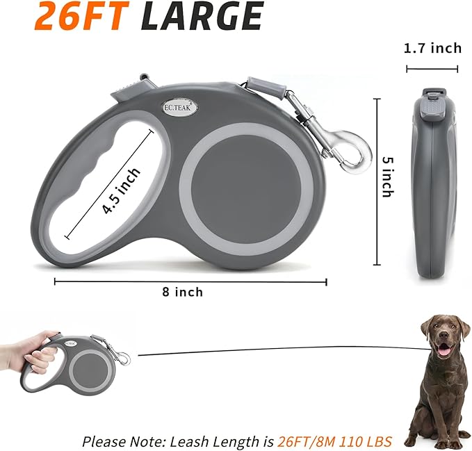 Retractable Dog Leash 26 FT 110 LBS, 26 FT（50-110