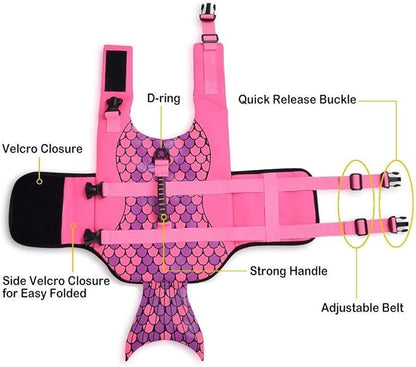 Queenmore Dog Life Jacket Ripstop Shark Dog Safety Vest Adjustable Preserver with High Buoyancy and Durable Rescue Handle for Small